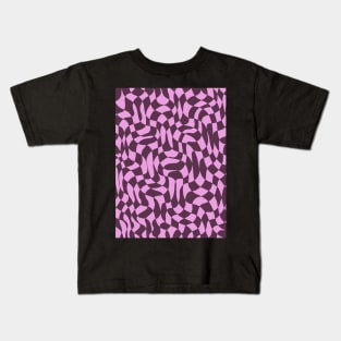 Dark Purple and Pink Distorted Warped Checkerboard Pattern IV Kids T-Shirt